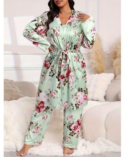 Comfy 3-Piece Pajama Set – Robe, Camisole & Long Pants