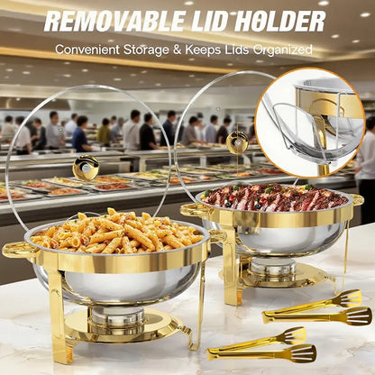 🧑‍🍳The same as in a five-star buffet restaurant🍽️Stainless Steel Chafing Dish Buffet Set 5QT with Fuel Can Rack, Gold Food Warmer for Parties