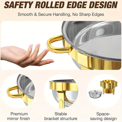 🧑‍🍳The same as in a five-star buffet restaurant🍽️Stainless Steel Chafing Dish Buffet Set 5QT with Fuel Can Rack, Gold Food Warmer for Parties