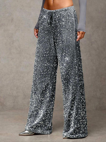 🎄🎁Christmas Sale 40% OFF🥰Women's Sequin Sparkle Wide Leg Pants with Elastic Waistband