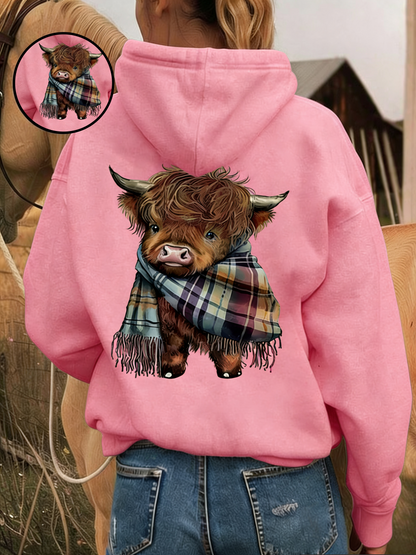 🎄🎅CHRISTMAS SALE 50% OFF!!🎁Cute Highland Cow Cozy Fleece-Lined Hooded Sweatshirt🦬