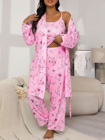 Comfy 3-Piece Pajama Set – Robe, Camisole & Long Pants