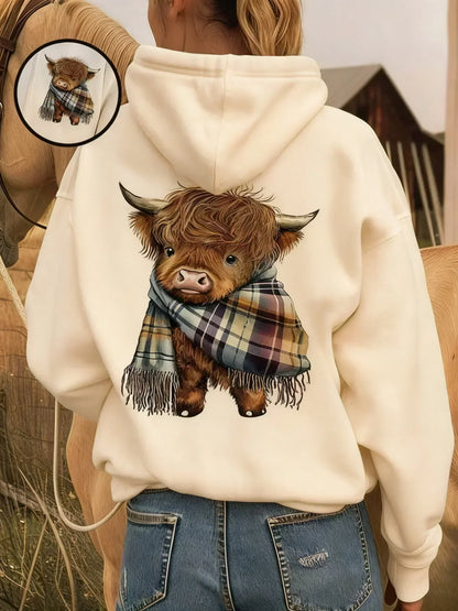 🎄🎅CHRISTMAS SALE 50% OFF!!🎁Cute Highland Cow Cozy Fleece-Lined Hooded Sweatshirt🦬