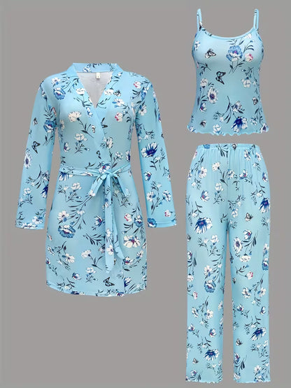 Comfy 3-Piece Pajama Set – Robe, Camisole & Long Pants