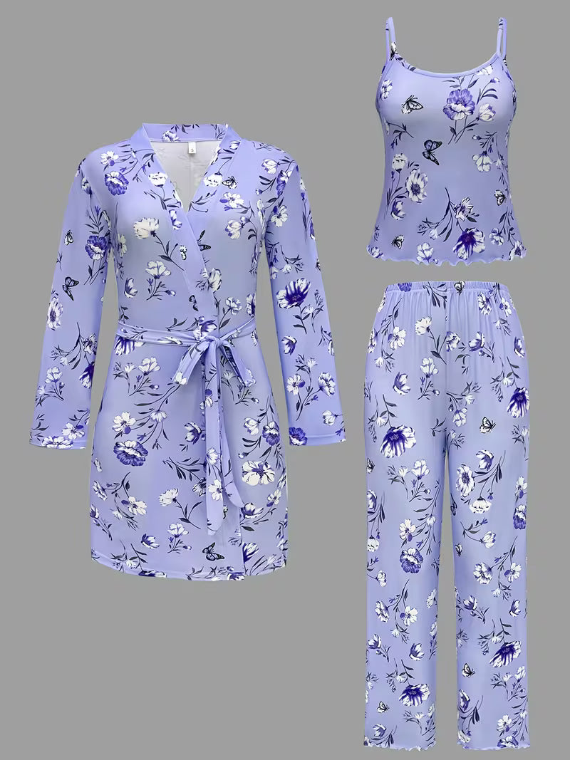 Comfy 3-Piece Pajama Set – Robe, Camisole & Long Pants