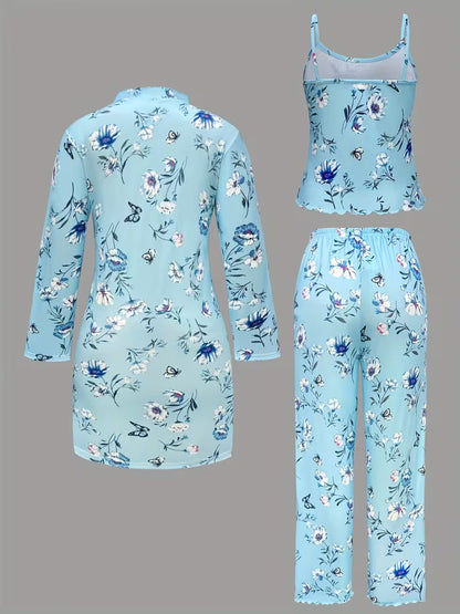 Comfy 3-Piece Pajama Set – Robe, Camisole & Long Pants
