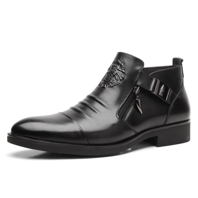 👞Men's Leather Ankle Boots with Double Side Zipper and Pointed Toe