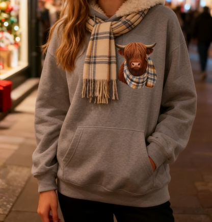 🎄🎅CHRISTMAS SALE 50% OFF!!🎁Cute Highland Cow Cozy Fleece-Lined Hooded Sweatshirt🦬