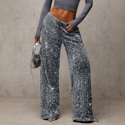 🎄🎁Christmas Sale 40% OFF🥰Women's Sequin Sparkle Wide Leg Pants with Elastic Waistband