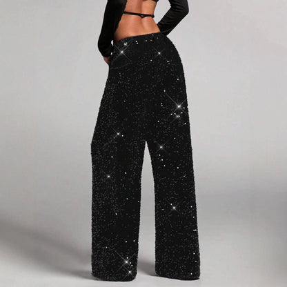 🎄🎁Christmas Sale 40% OFF🥰Women's Sequin Sparkle Wide Leg Pants with Elastic Waistband