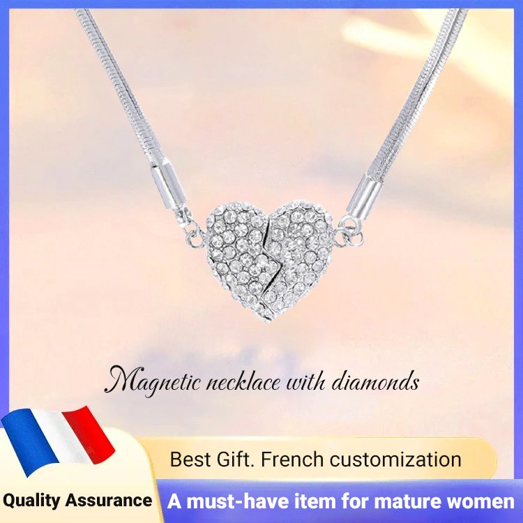 Love Heart With Diamonds Magnetic Necklace