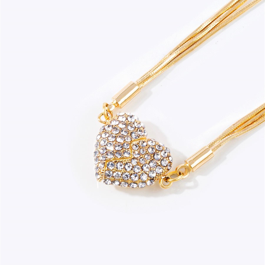 Love Heart With Diamonds Magnetic Necklace