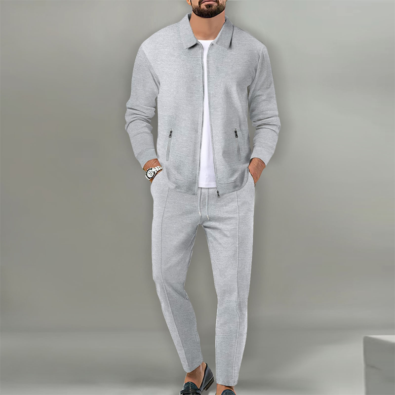 Men’s Stylish Lapel Jacket & Jogger Pants 2-Piece Set