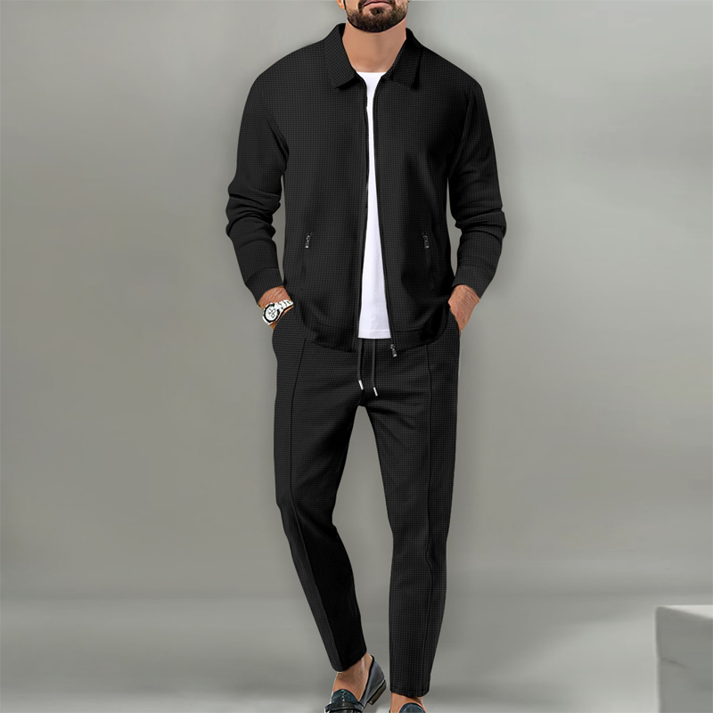 Men’s Stylish Lapel Jacket & Jogger Pants 2-Piece Set