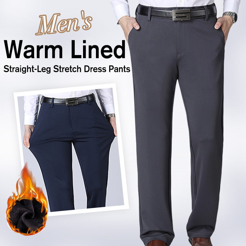 Men's Warm Lined Straight-Leg Stretch Dress Pants