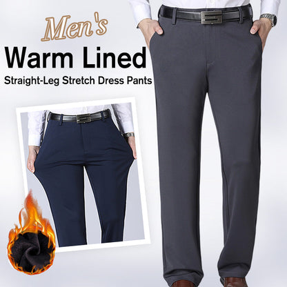 Men's Warm Lined Straight-Leg Stretch Dress Pants