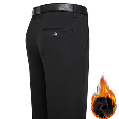 Men's Warm Lined Straight-Leg Stretch Dress Pants