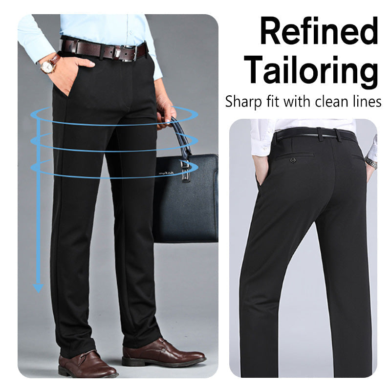Men's Warm Lined Straight-Leg Stretch Dress Pants