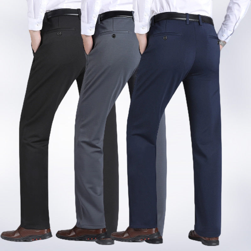 Men's Warm Lined Straight-Leg Stretch Dress Pants