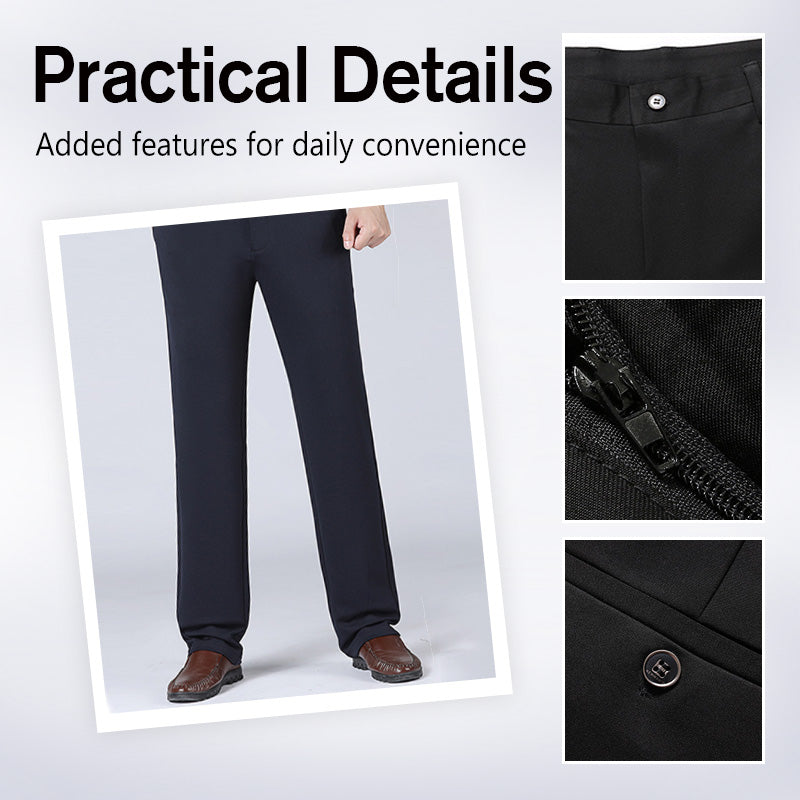 Men's Warm Lined Straight-Leg Stretch Dress Pants