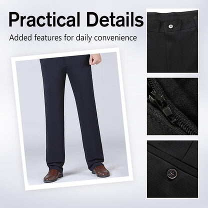 Men's Warm Lined Straight-Leg Stretch Dress Pants
