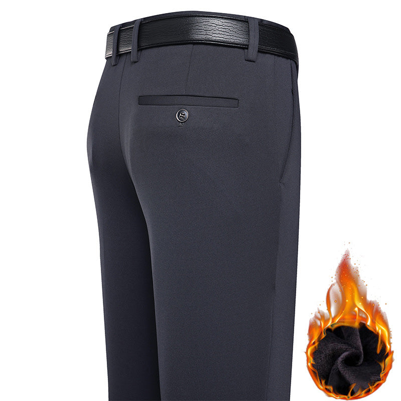 Men's Warm Lined Straight-Leg Stretch Dress Pants
