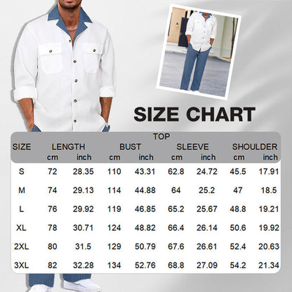 Men's Casual Lapel Long Sleeve Shirts ＆ Pants 2-Piece Set