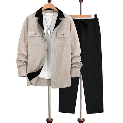 Men's Casual Lapel Long Sleeve Shirts ＆ Pants 2-Piece Set