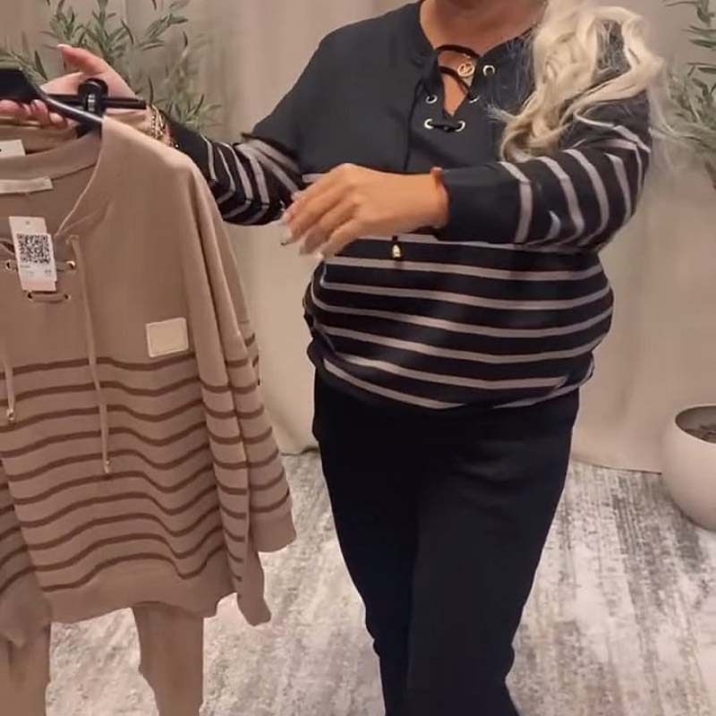 Casual Striped Top & Ankle-Length Pants Set