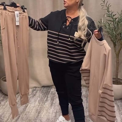 Casual Striped Top & Ankle-Length Pants Set