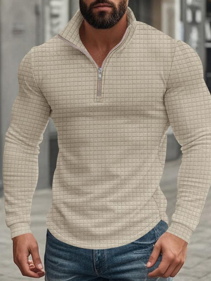 Men's Stand Collar Half-Zip Long Sleeve Sweatshirt