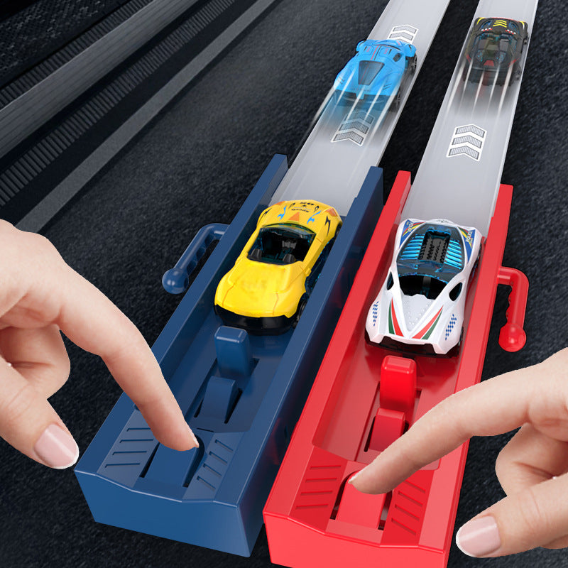 🏎️Let the race begin!⚡Double the track, double the fun🏆no batteries required, just pure speed! - ✨【Dual Toy Car Launcher Racing Track Set for Kids】✨