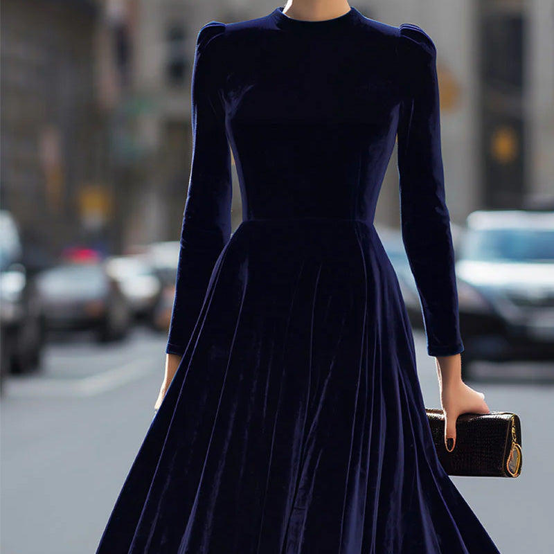 Elegant Long Sleeve A-Line Midi Dress