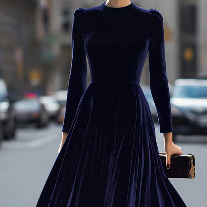 Elegant Long Sleeve A-Line Midi Dress