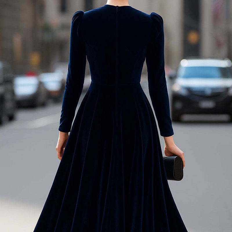 Elegant Long Sleeve A-Line Midi Dress