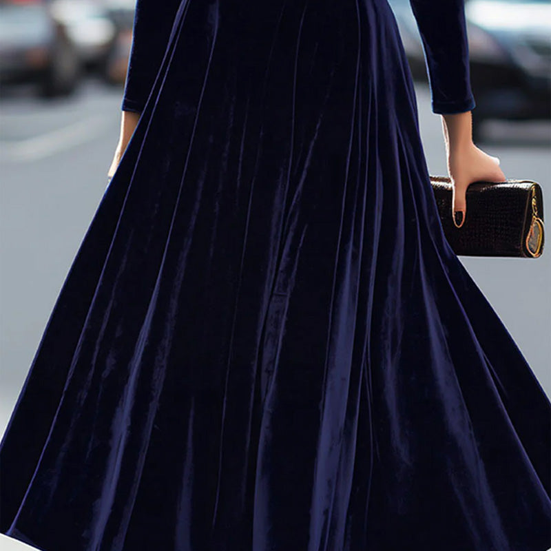 Elegant Long Sleeve A-Line Midi Dress