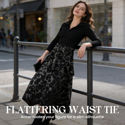 Long Sleeve Lapel Collar Printed A-Line Dress